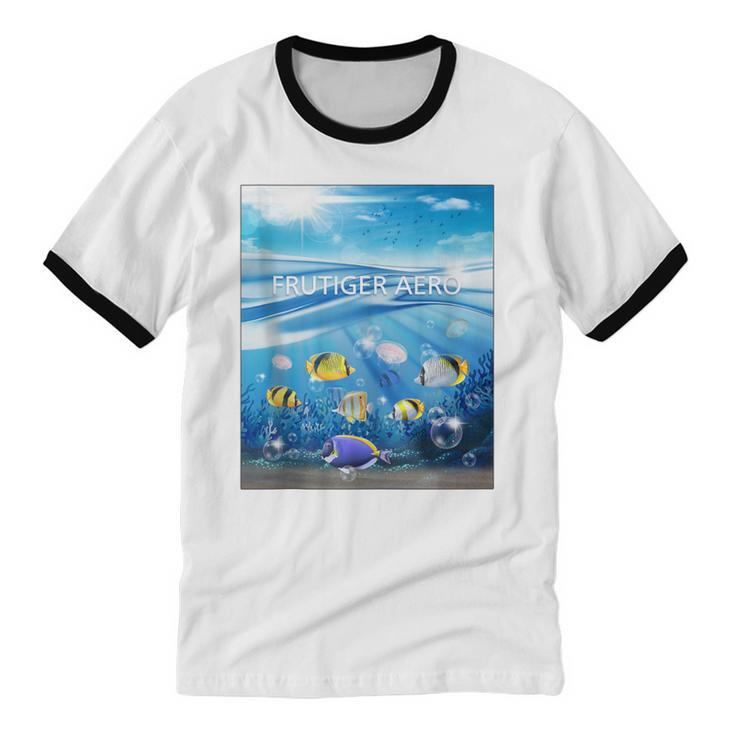 Frutiger Aero Aesthetic Tech Ocean Underwater Fishes Unisex Cotton Ringer T-Shirt