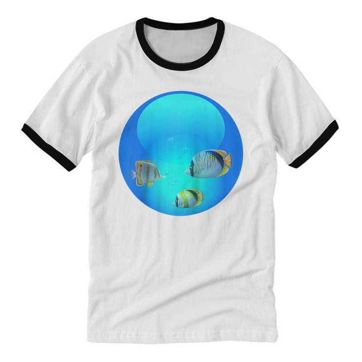 Frutiger Aero Aesthetic Tech Orb Fishes Raglan Baseball Tee Unisex Cotton Ringer T-Shirt