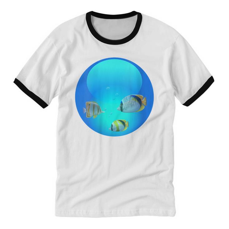 Frutiger Aero Aesthetic Tech Orb Fishes Unisex Cotton Ringer T-Shirt