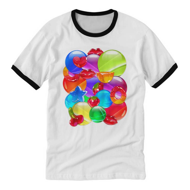 Frutiger Aero Aesthetic Tech Orb Pattern Heart Cherry Lips Raglan Baseball Tee Unisex Cotton Ringer T-Shirt