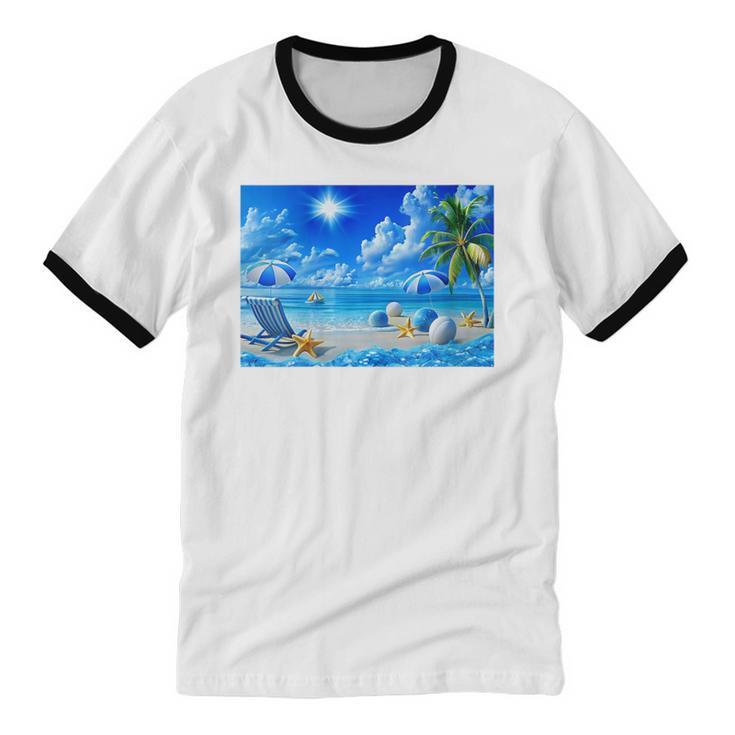 Frutiger Aero Beach Y2k Aesthetic Palm Tree Sand Ocean Unisex Cotton Ringer T-Shirt Frutiger Aero Beach Y2k Aesthetic Palm Tree Sand Ocean Unisex Cotton Ringer T-Shirt