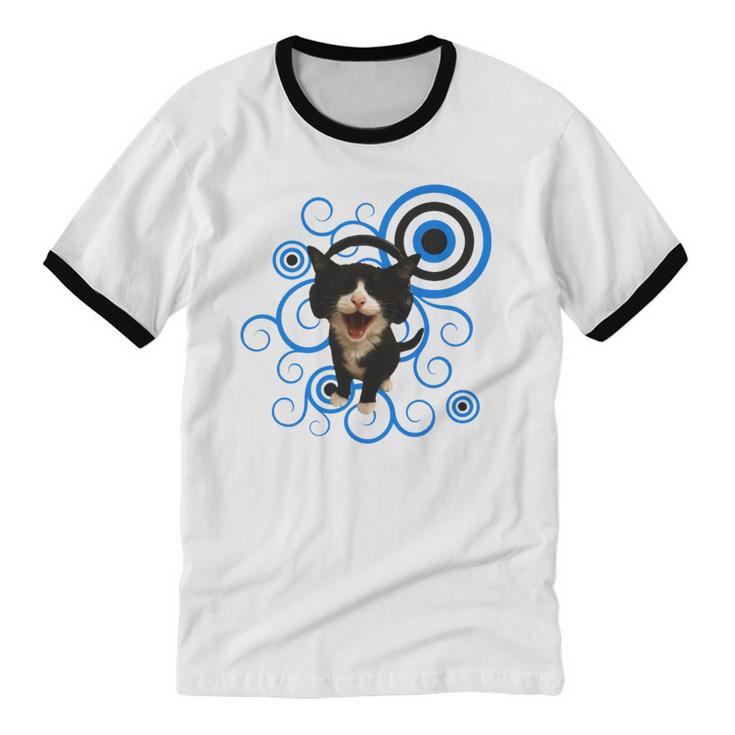 Frutiger Aero Cat Meme Headphone Kitty Cat Lover Unisex Cotton Ringer T-Shirt