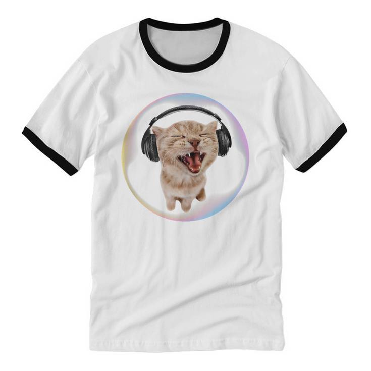 Frutiger Aero Cat Wearing Headphones Bubble 2000s Gen-Z Meme Unisex Cotton Ringer T-Shirt Frutiger Aero Cat Wearing Headphones Bubble 2000s Gen-Z Meme Unisex Cotton Ringer T-Shirt