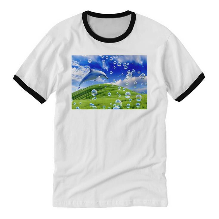 Frutiger Aero Dolphin Meadow Aesthetic Y2k 2000s Ironic Unisex Cotton Ringer T-Shirt
