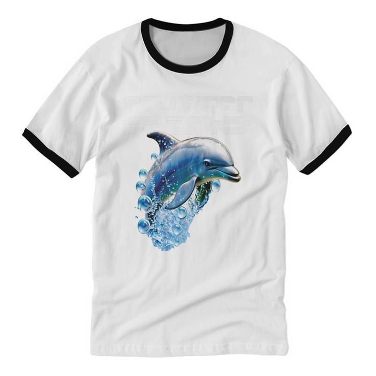 Frutiger Aero Splashy Dolphin Y2k Aesthetic Graphic Premium Unisex Cotton Ringer T-Shirt