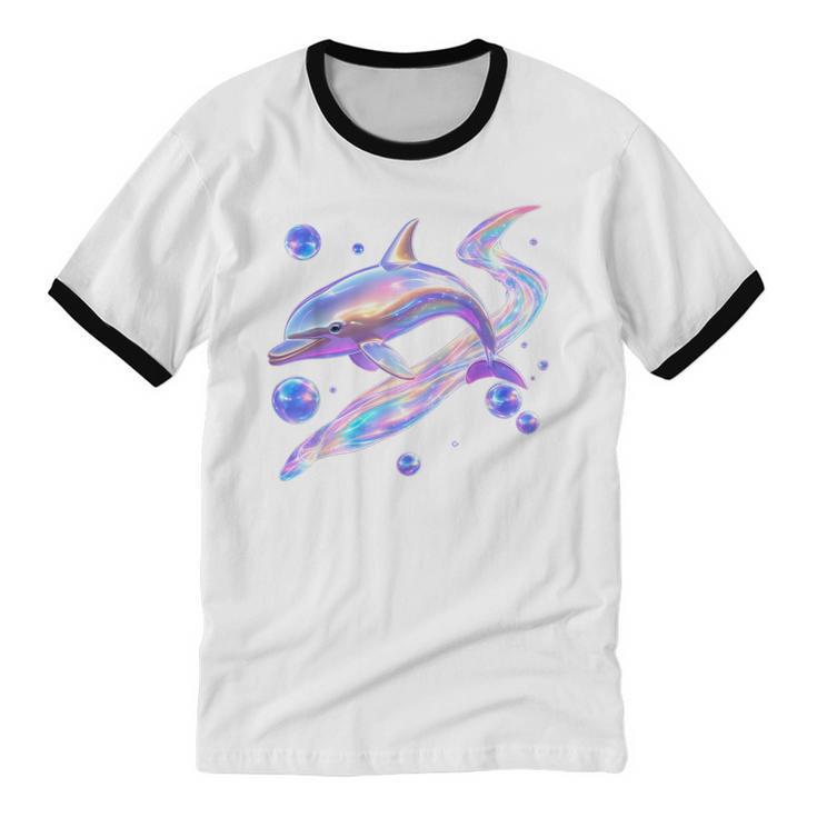Frutiger Aero Y2K Chrome Dolphin Unisex Cotton Ringer T-Shirt