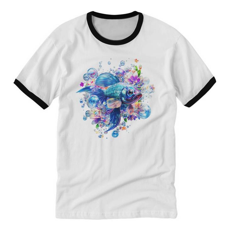 Frutiger Aero Y2K Fish Unisex Cotton Ringer T-Shirt
