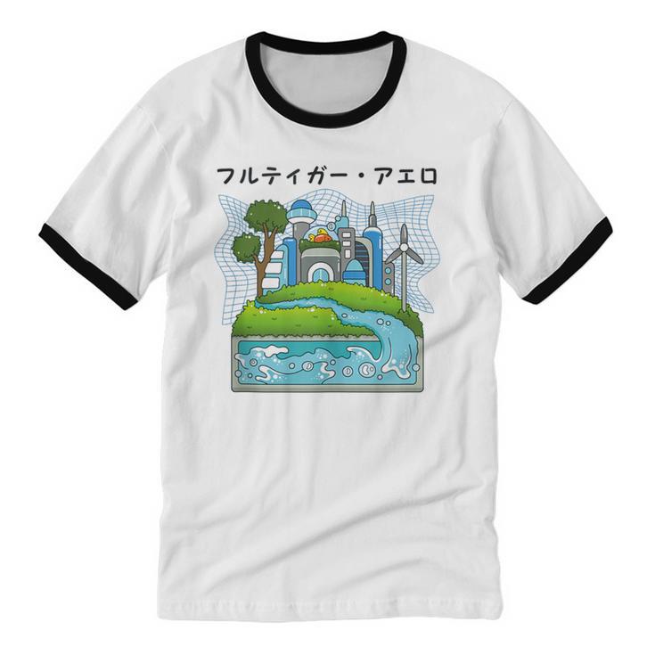 Future City Wind Power Frutiger Aero Y2K Style Ocean Unisex Cotton Ringer T-Shirt