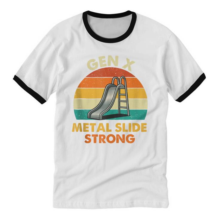Gen X Slide Strong Generation X Gen Xer Nostalgia Unisex Cotton Ringer T-Shirt