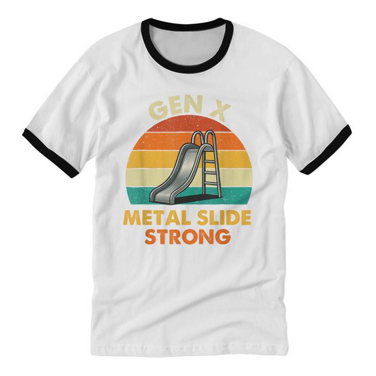 Gen X Slide Strong Generation X Gen Xer Nostalgia Unisex Cotton Ringer T-Shirt