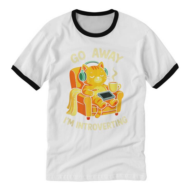 Go Away I'm Introverting Cat Coffee Headphones Unisex Cotton Ringer T-Shirt Go Away I'm Introverting Cat Coffee Headphones Unisex Cotton Ringer T-Shirt