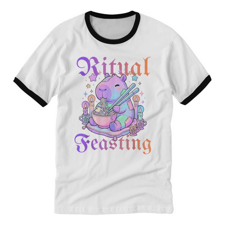Goth Capybara Ramen Ritual Feasting Soft Introvert Art Unisex Cotton Ringer T-Shirt Goth Capybara Ramen Ritual Feasting Soft Introvert Art Unisex Cotton Ringer T-Shirt
