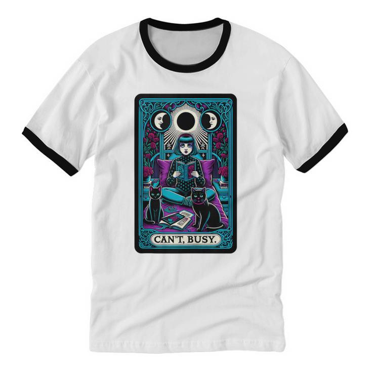 Gothic Girl Tarot Card Introverted Reader And Reading Unisex Cotton Ringer T-Shirt Gothic Girl Tarot Card Introverted Reader And Reading Unisex Cotton Ringer T-Shirt
