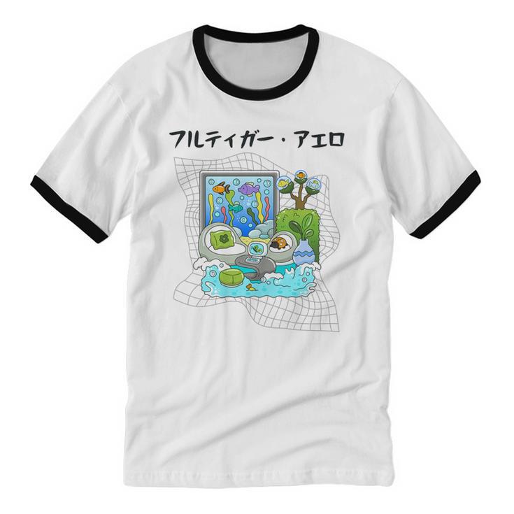 Grass Fun UI UX Er Computer Retro Fish Frutiger Aero Premium Tri-Blend Unisex Cotton Ringer T-Shirt