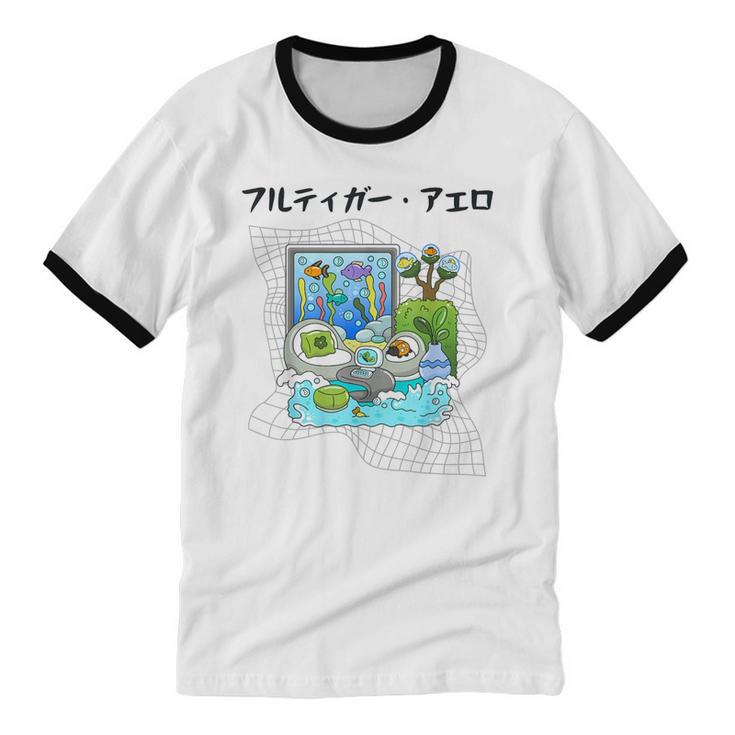 Grass Fun UI UX Er Computer Retro Fish Frutiger Aero Unisex Cotton Ringer T-Shirt