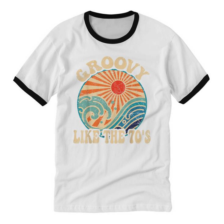 Groovy Like The 70s Aesthetic Nostalgia 1970's Retro Unisex Cotton Ringer T-Shirt Groovy Like The 70s Aesthetic Nostalgia 1970's Retro Unisex Cotton Ringer T-Shirt