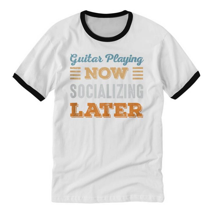 Guitar Playing Now Minimal Socializing Introvert Vintage Unisex Cotton Ringer T-Shirt Guitar Playing Now Minimal Socializing Introvert Vintage Unisex Cotton Ringer T-Shirt