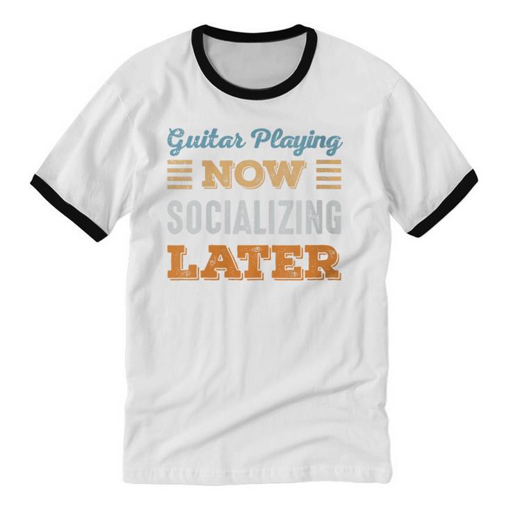 Guitar Playing Now Minimal Socializing Introvert Vintage Unisex Cotton Ringer T-Shirt