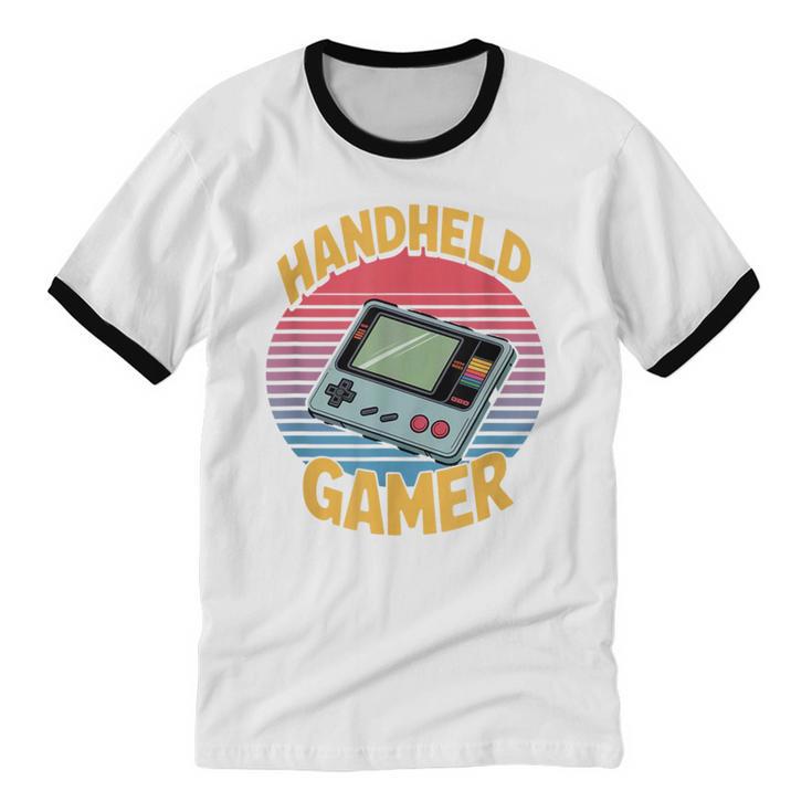 Handheld Gamer Retro Portable Console Nostalgia Unisex Cotton Ringer T-Shirt Handheld Gamer Retro Portable Console Nostalgia Unisex Cotton Ringer T-Shirt