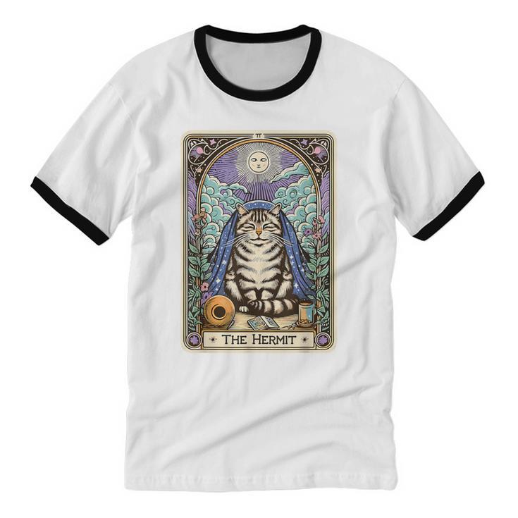 The Hermit Cat Tarot Card Introvert By Georgi Unisex Cotton Ringer T-Shirt
