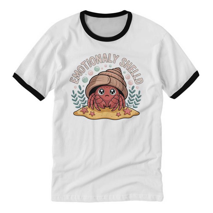 Hermit Crab Saying Emotionally Shelled Introvert Humor Unisex Cotton Ringer T-Shirt Hermit Crab Saying Emotionally Shelled Introvert Humor Unisex Cotton Ringer T-Shirt