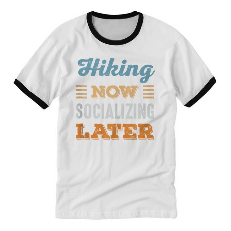 Hiking Now Minimal Socializing Introvert Vintage Unisex Cotton Ringer T-Shirt Hiking Now Minimal Socializing Introvert Vintage Unisex Cotton Ringer T-Shirt
