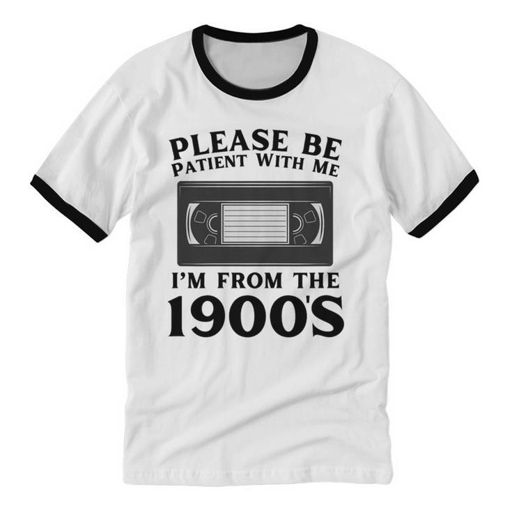 Over The Hill Please Be Patient I'm From The 1900s VHS Premium Tri-Blend Unisex Cotton Ringer T-Shirt