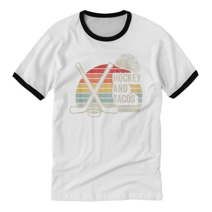 Hockey And Tacos Retro Nostalgia Lovers Unisex Cotton Ringer T-Shirt Hockey And Tacos Retro Nostalgia Lovers Unisex Cotton Ringer T-Shirt