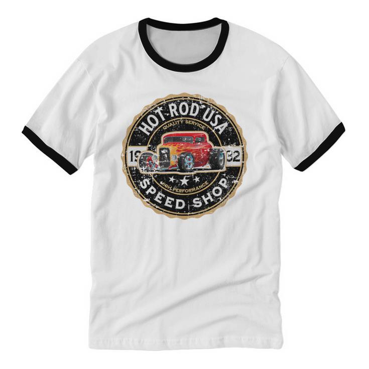 Hotrod Custom Car Automotive Nostalgia Distressed Premium Tri-Blend Unisex Cotton Ringer T-Shirt