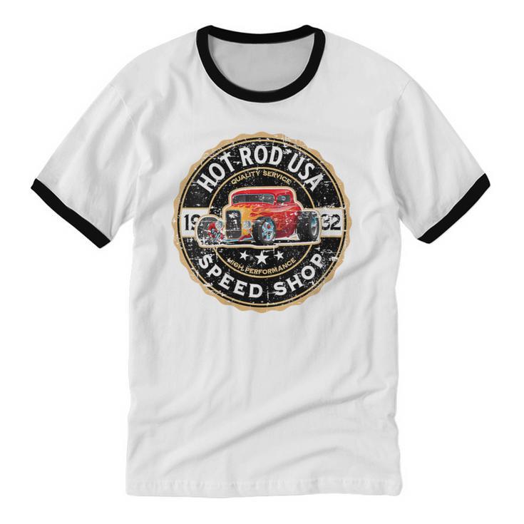Hotrod Custom Car Automotive Nostalgia Distressed Unisex Cotton Ringer T-Shirt