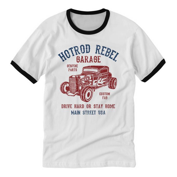 Hotrod Rebel Automotive Nostalgia Old Car Distressed Premium Tri-Blend Unisex Cotton Ringer T-Shirt