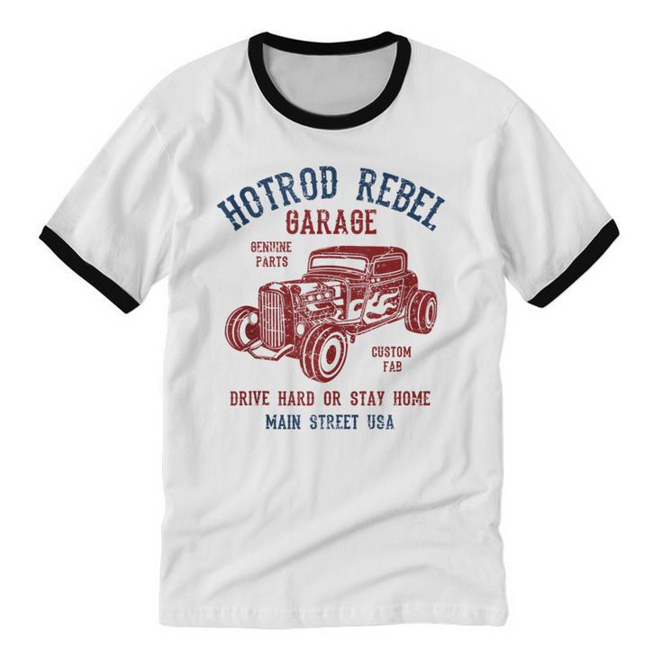 Hotrod Rebel Automotive Nostalgia Old Car Distressed Unisex Cotton Ringer T-Shirt