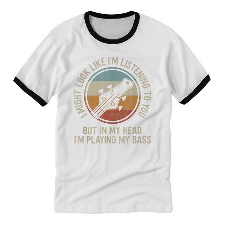 Introvert Bass Guitarist Musician Playing Bass Guitar Unisex Cotton Ringer T-Shirt