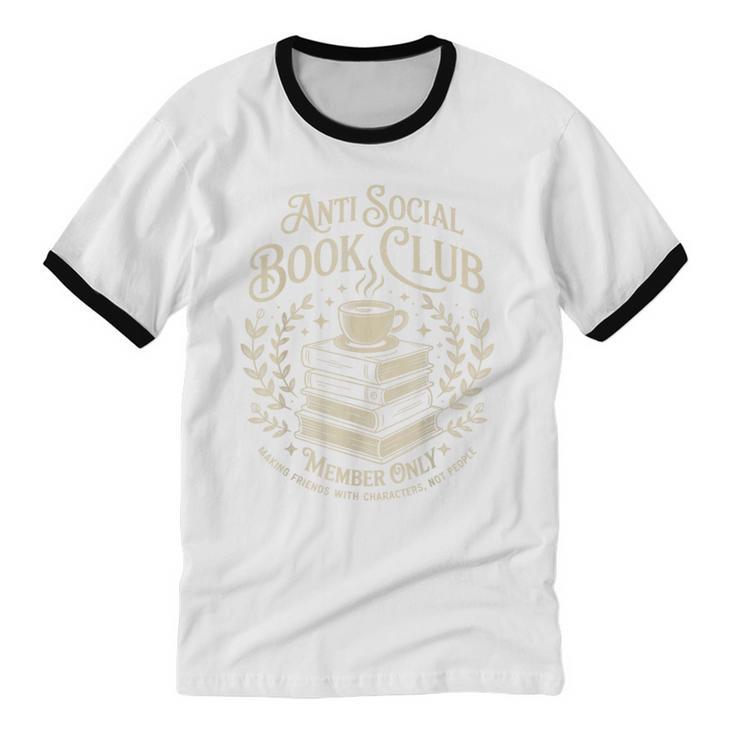 Introvert Books Club Member Coffee Book Lovers Vintage Unisex Cotton Ringer T-Shirt