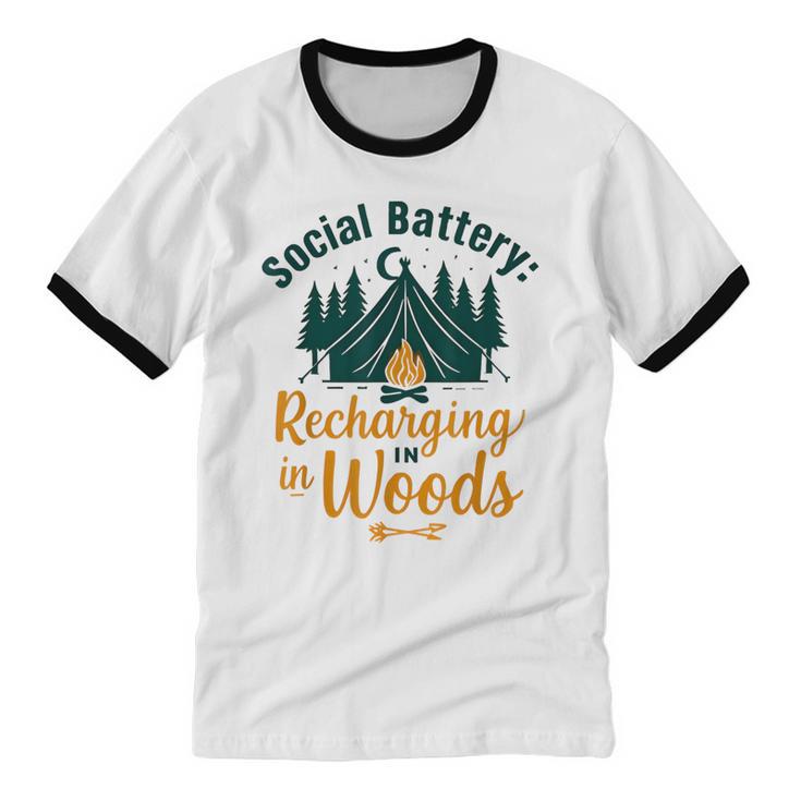 Introvert Camping Social Battery Recharging In The Woods Unisex Cotton Ringer T-Shirt