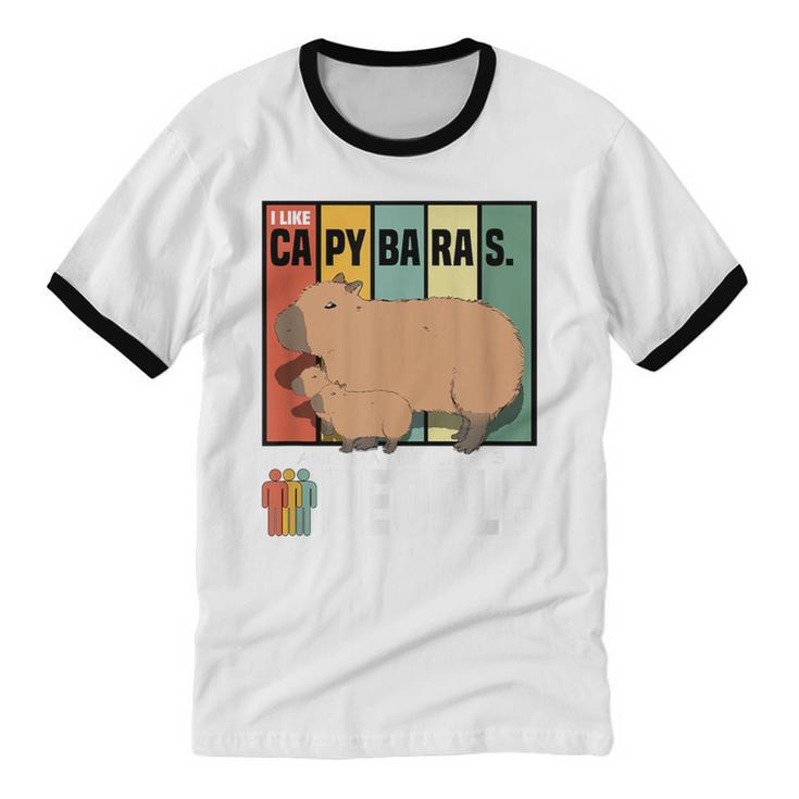 Introvert Capybara Rodent Animal Lover Antisocial Retro Unisex Cotton Ringer T-Shirt