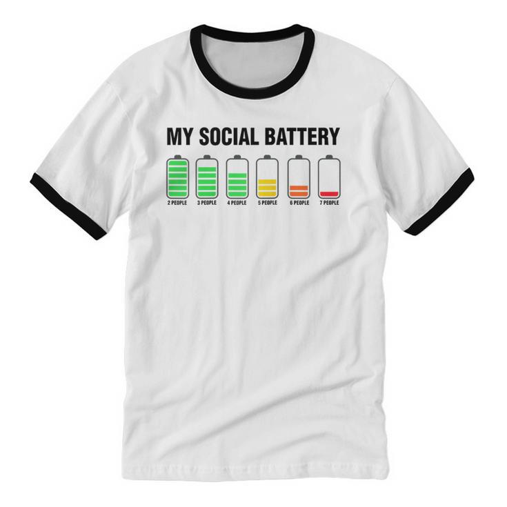 Introvert Cute My Social Battery Raglan Baseball Tee Unisex Cotton Ringer T-Shirt
