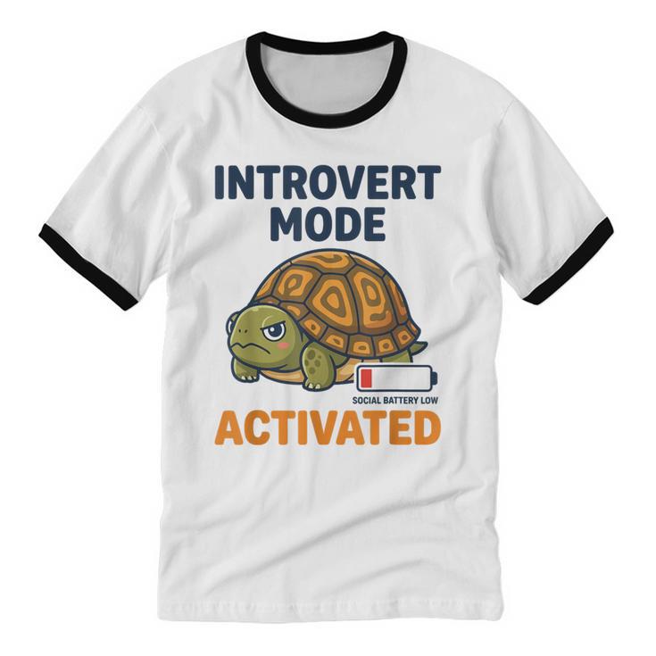 Introvert Mode Activated Low Social Battery Box Turtle Unisex Cotton Ringer T-Shirt