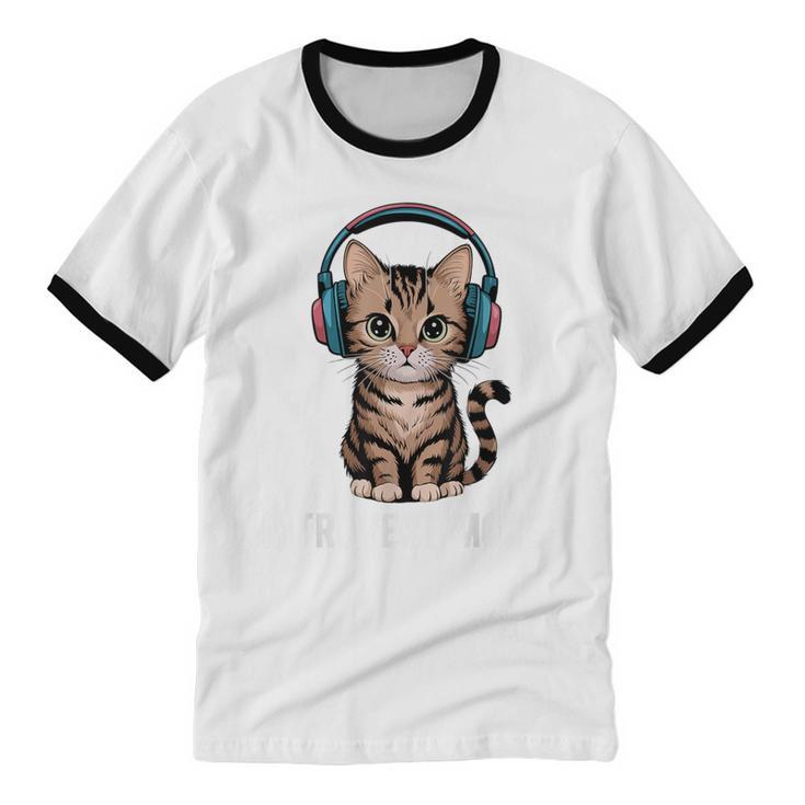Introvert Mode Cat With Headphones Kitten Lover Unisex Cotton Ringer T-Shirt Introvert Mode Cat With Headphones Kitten Lover Unisex Cotton Ringer T-Shirt