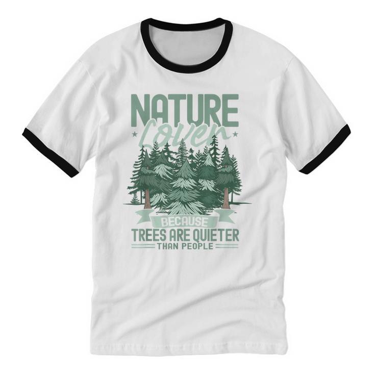 Introvert Nature Lover Introverted Forest Lover & Tree Unisex Cotton Ringer T-Shirt
