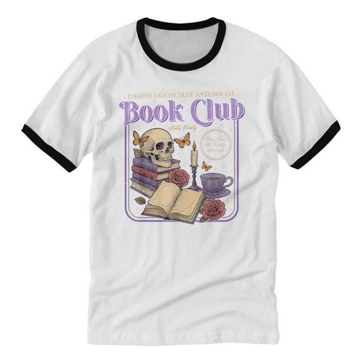 Introverted Romance Unapologetically Anti-Social Book Club Unisex Cotton Ringer T-Shirt Introverted Romance Unapologetically Anti-Social Book Club Unisex Cotton Ringer T-Shirt