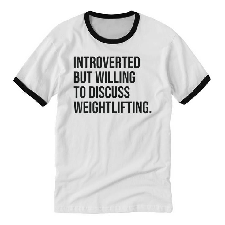 Introverted Weightlifter Gym Weightlifting Introvert Unisex Cotton Ringer T-Shirt