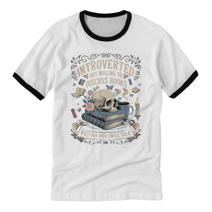 Introverted But Willing To Discuss Books Club Cozy Aesthetic Unisex Cotton Ringer T-Shirt