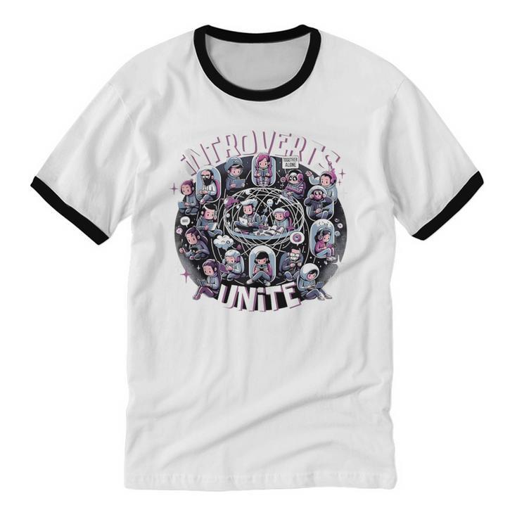Introverts Unite Quirky Solitude Unisex Cotton Ringer T-Shirt Introverts Unite Quirky Solitude Unisex Cotton Ringer T-Shirt