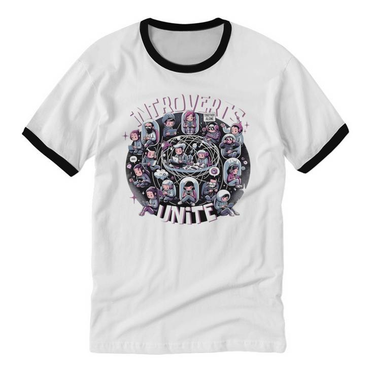 Introverts Unite Quirky Solitude Unisex Cotton Ringer T-Shirt