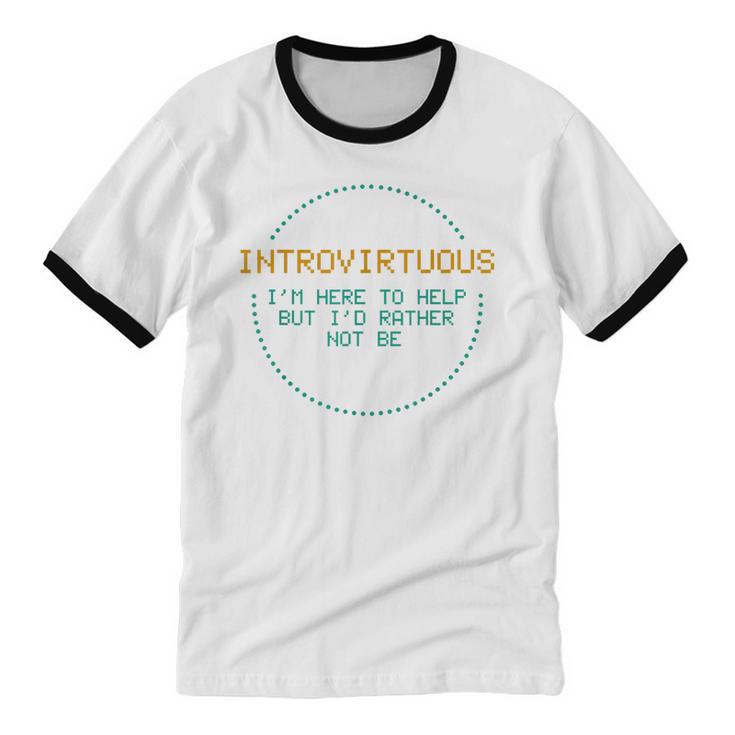 Introvirtuous Retro Pixel Funny Introvert Quote Unisex Cotton Ringer T-Shirt