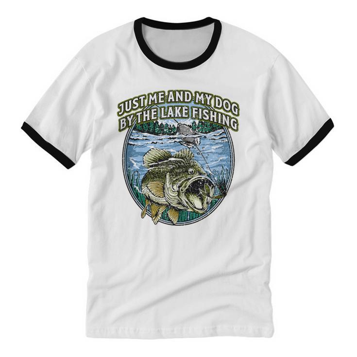 Just Let Me And My Dog By Lake Fishing Introvert Lifestyle Unisex Cotton Ringer T-Shirt