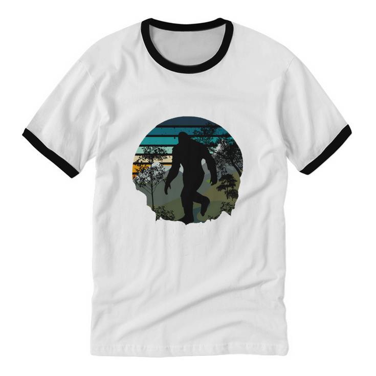 Just Me And My Yeti Retro Sunset Mountain Hiking Introvert Unisex Cotton Ringer T-Shirt