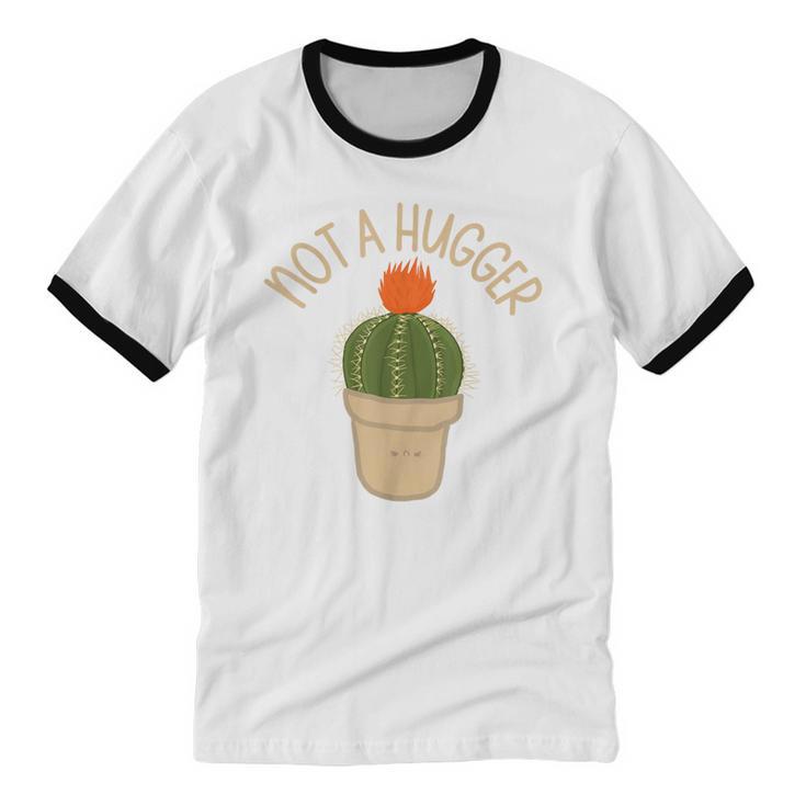 Kawaii Grumpy Cactus Not a Hugger Plant Introvert Unisex Cotton Ringer T-Shirt