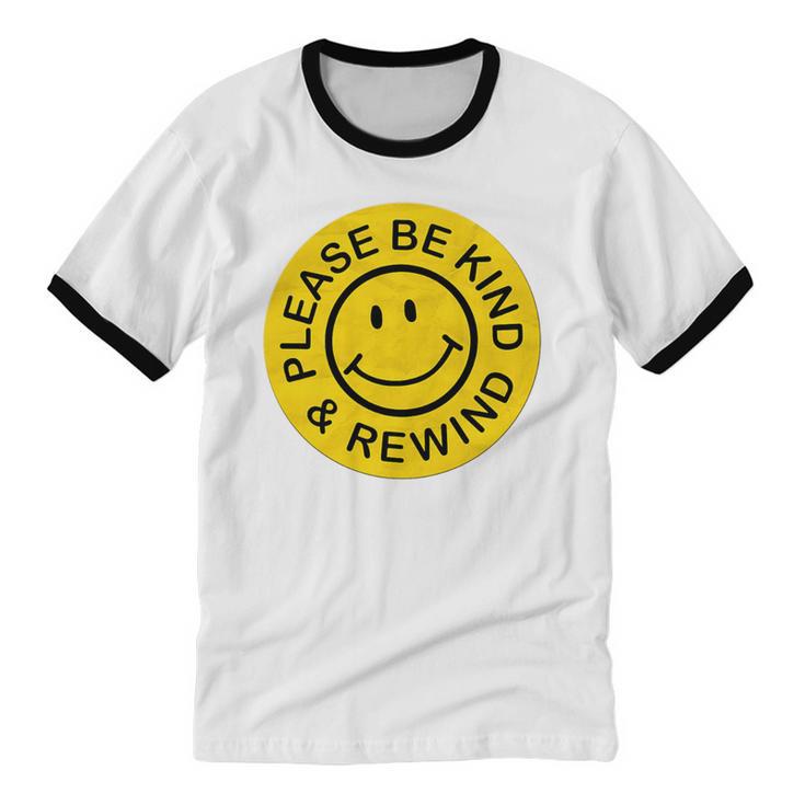 Be Kind Rewind Shirt Retro Nostalgia Sticker 80s 90s Tee Premium Tri-Blend Unisex Cotton Ringer T-Shirt
